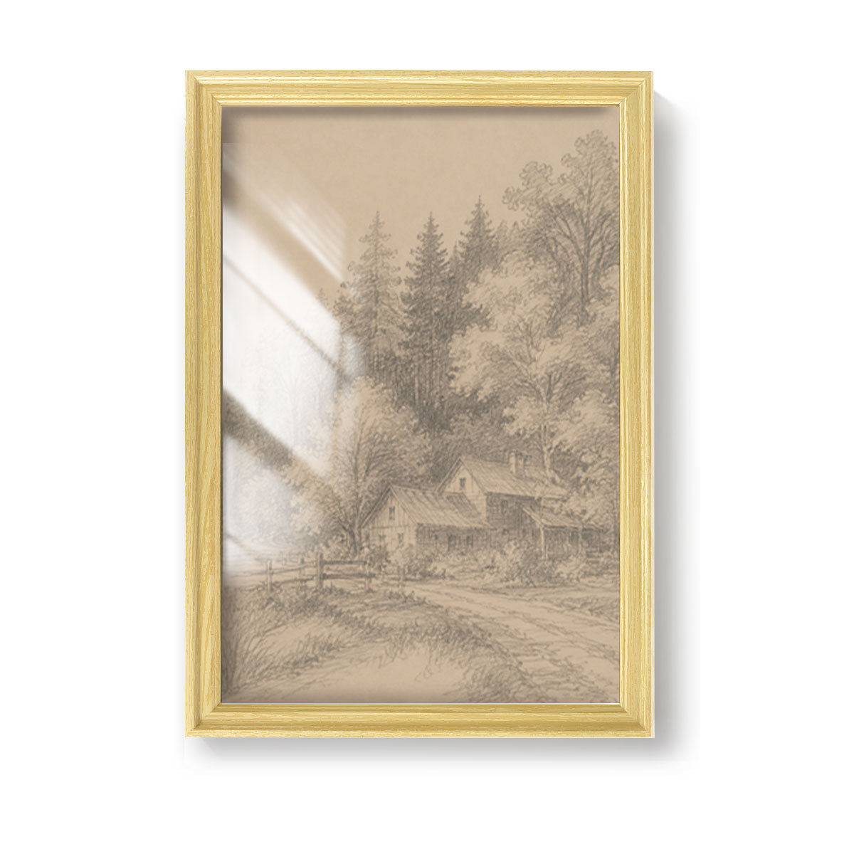 Vintage Country Landscape Canvas Wall Art Rustic Framed Farmhouse Decor Gift