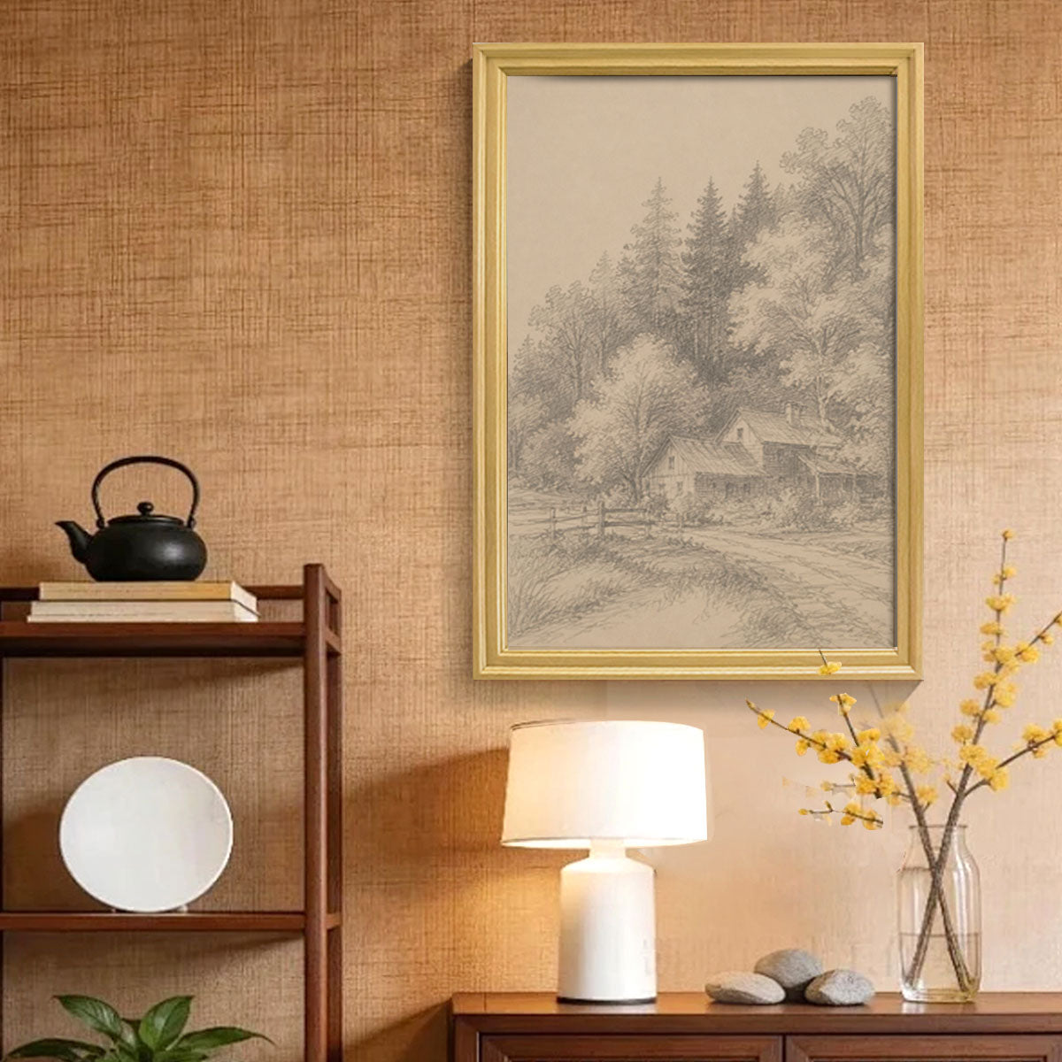 Vintage Country Landscape Canvas Wall Art Rustic Framed Farmhouse Decor Gift