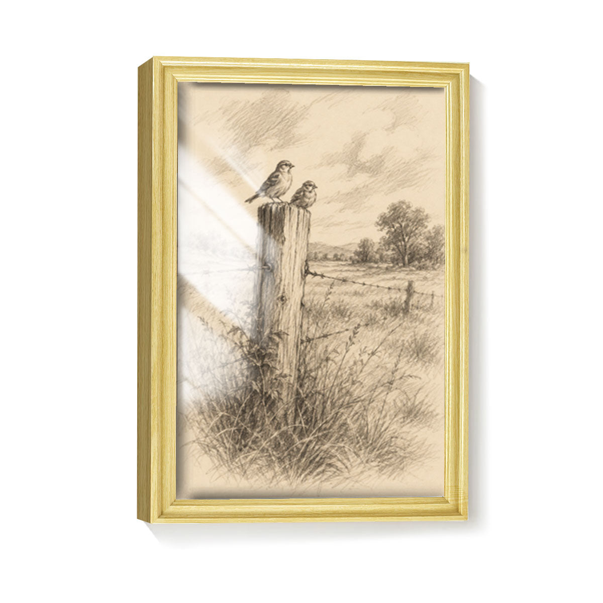 Vintage Pine Forest Sketch Canvas Wall Art Rustic Cabin Framed Home Decor Gift
