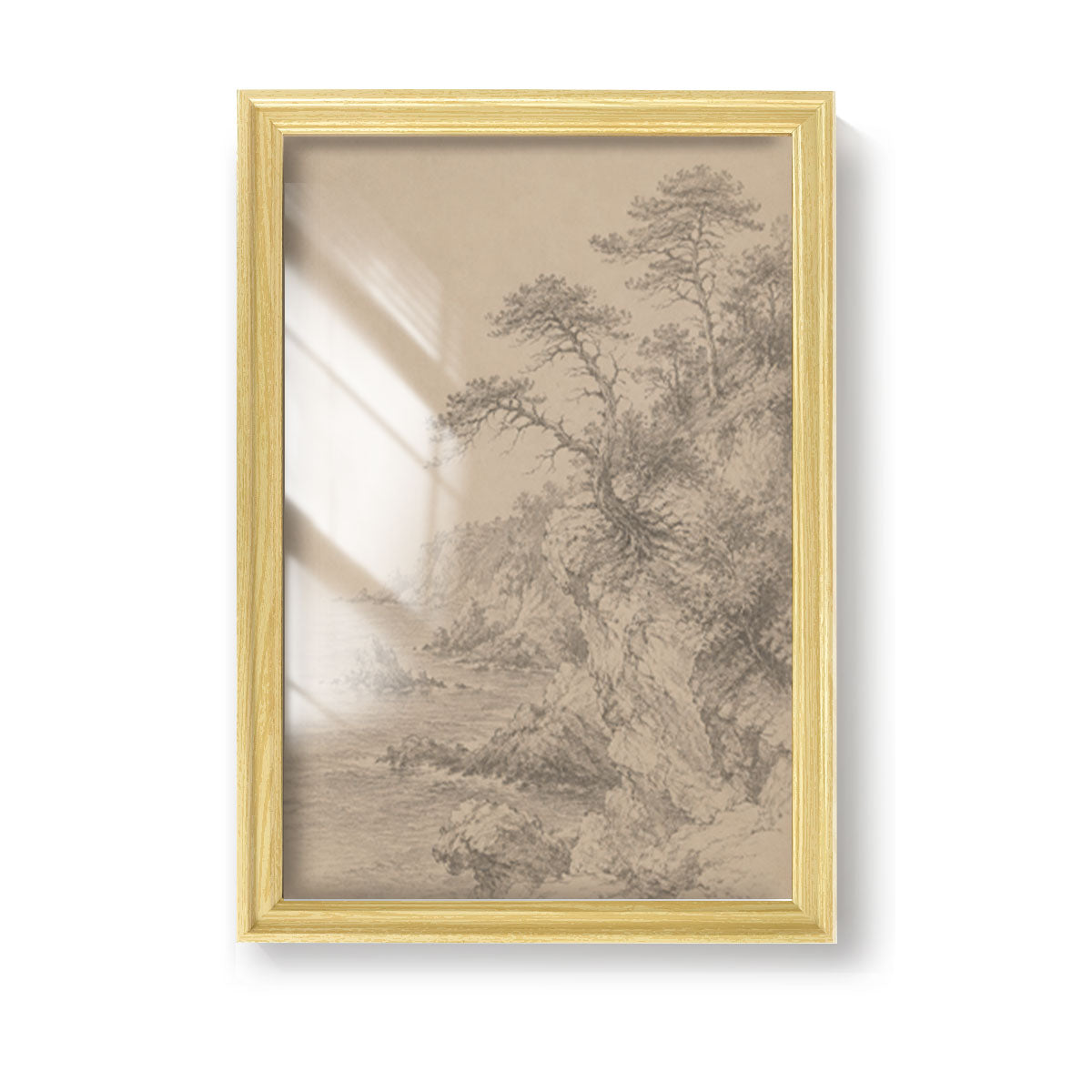 Vintage Pine Forest Sketch Canvas Wall Art Rustic Cabin Framed Home Decor Gift