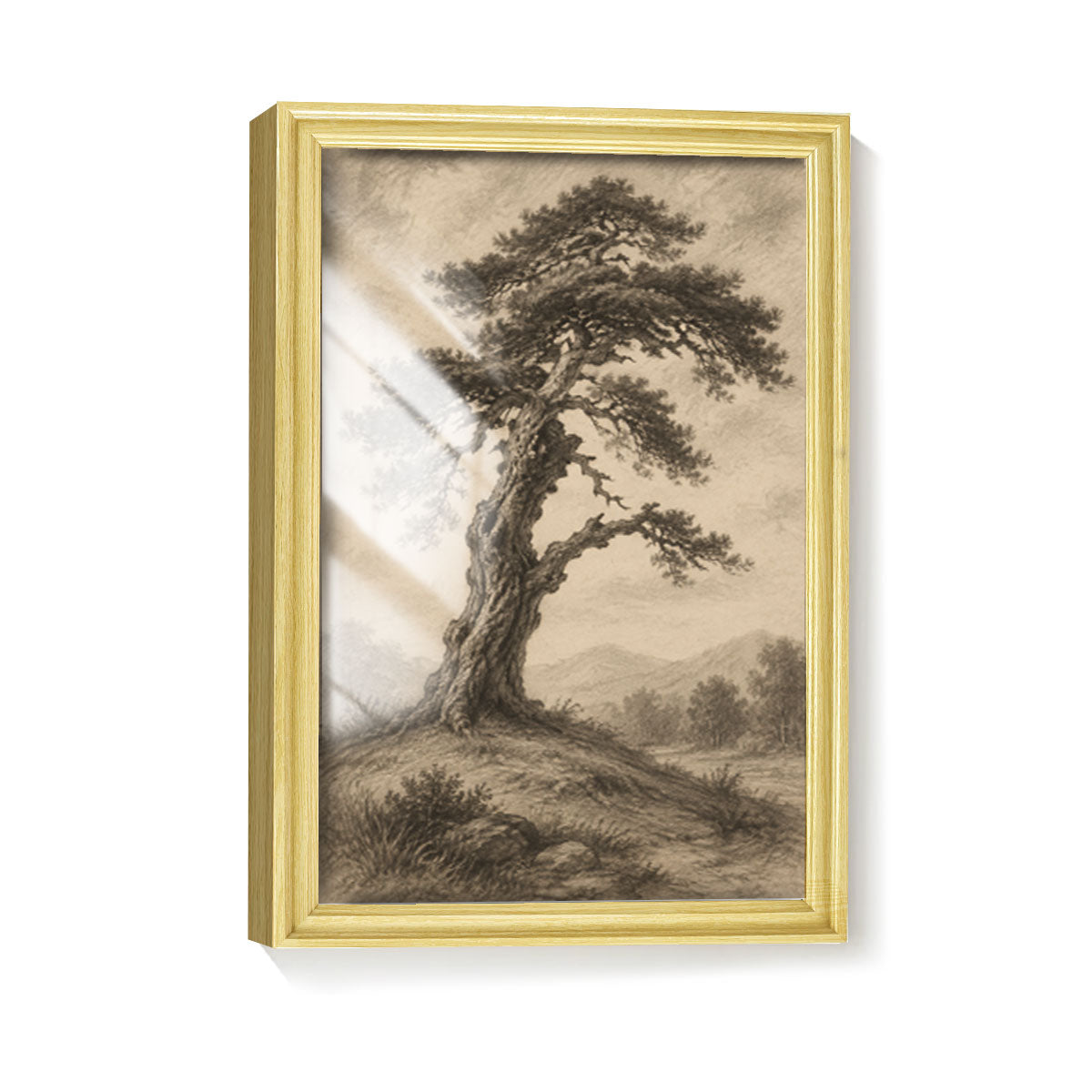 Vintage Sketch Landscape Canvas Wall Art Rustic Neutral Framed Home Decor Gift