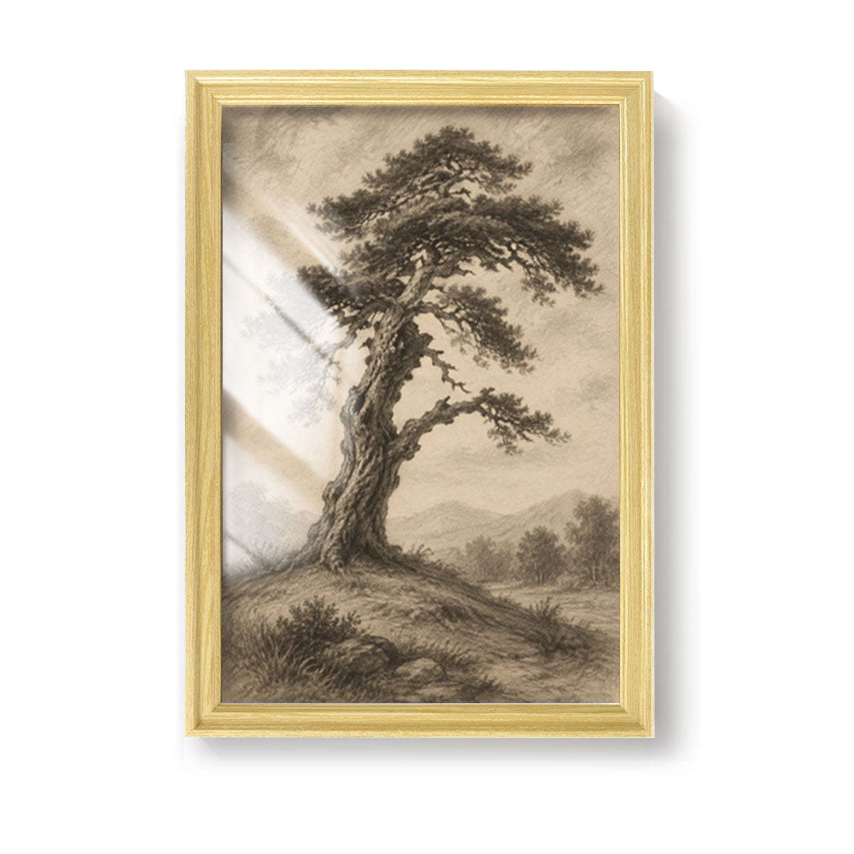 Vintage Sketch Landscape Canvas Wall Art Rustic Neutral Framed Home Decor Gift