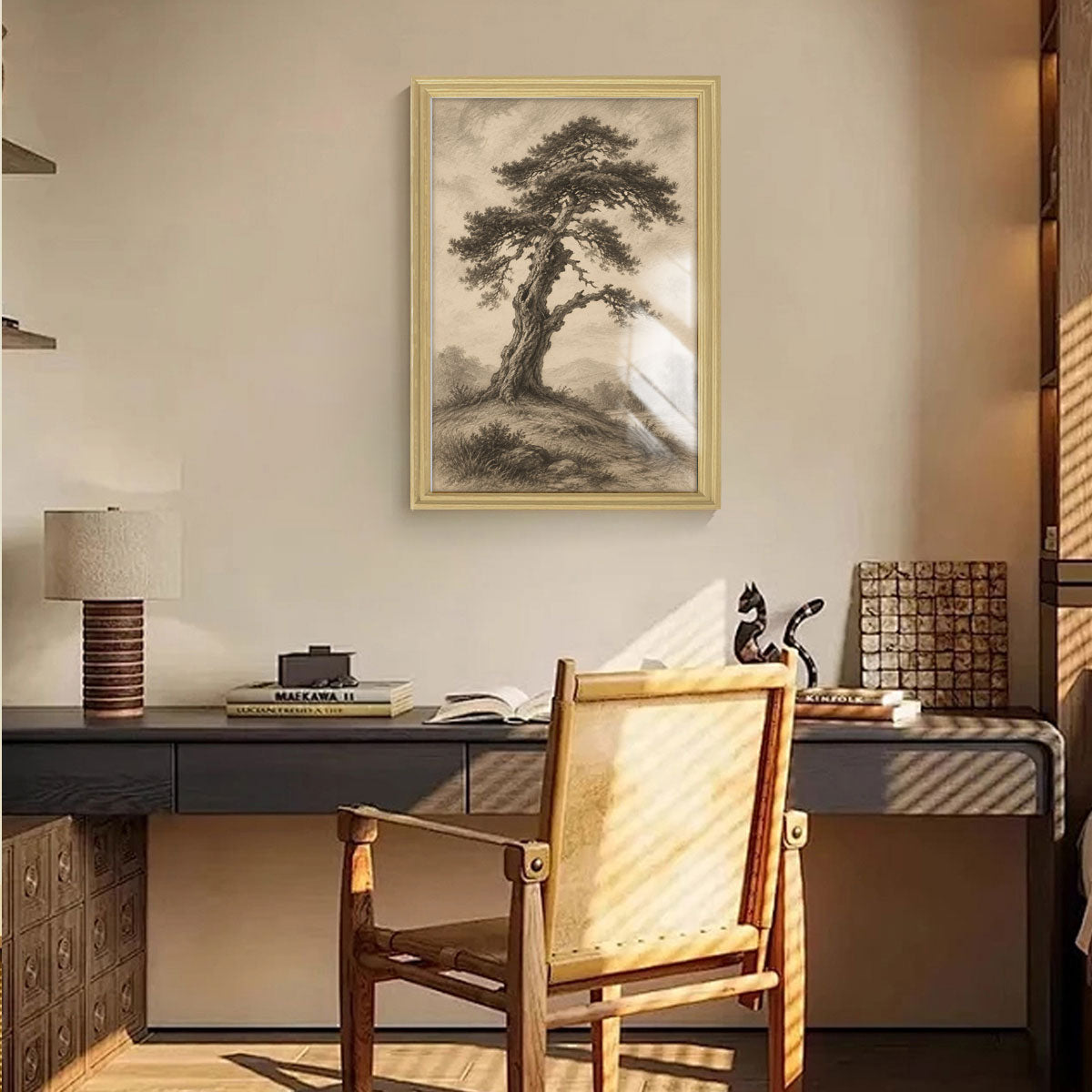 Vintage Sketch Landscape Canvas Wall Art Rustic Neutral Framed Home Decor Gift
