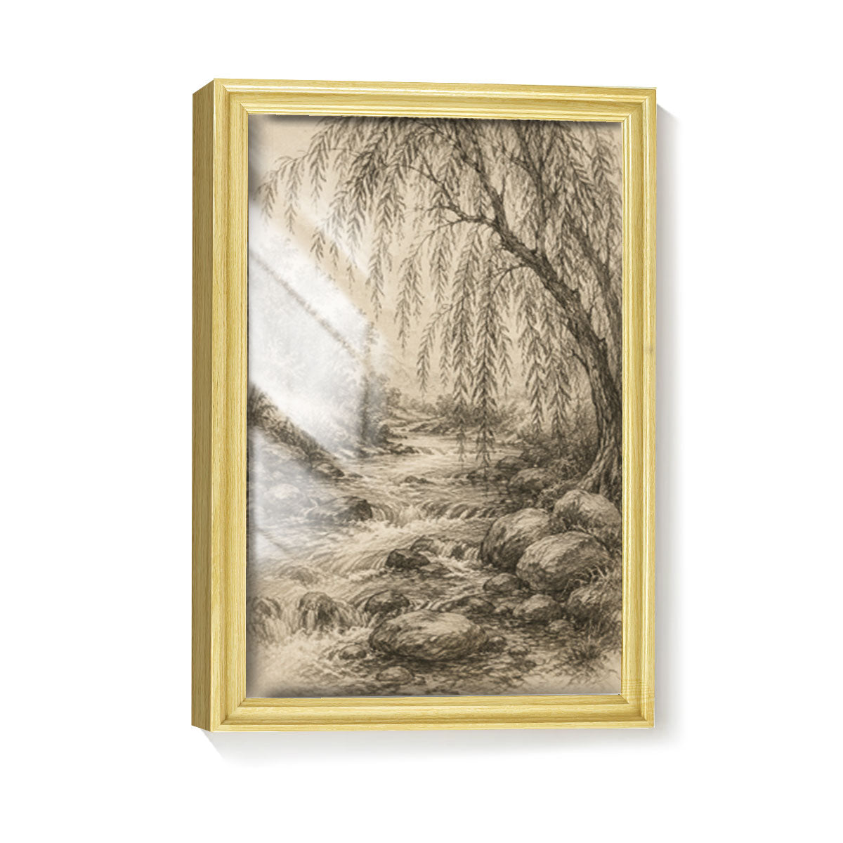 Vintage Sketch Landscape Canvas Wall Art Rustic Neutral Framed Home Decor Gift
