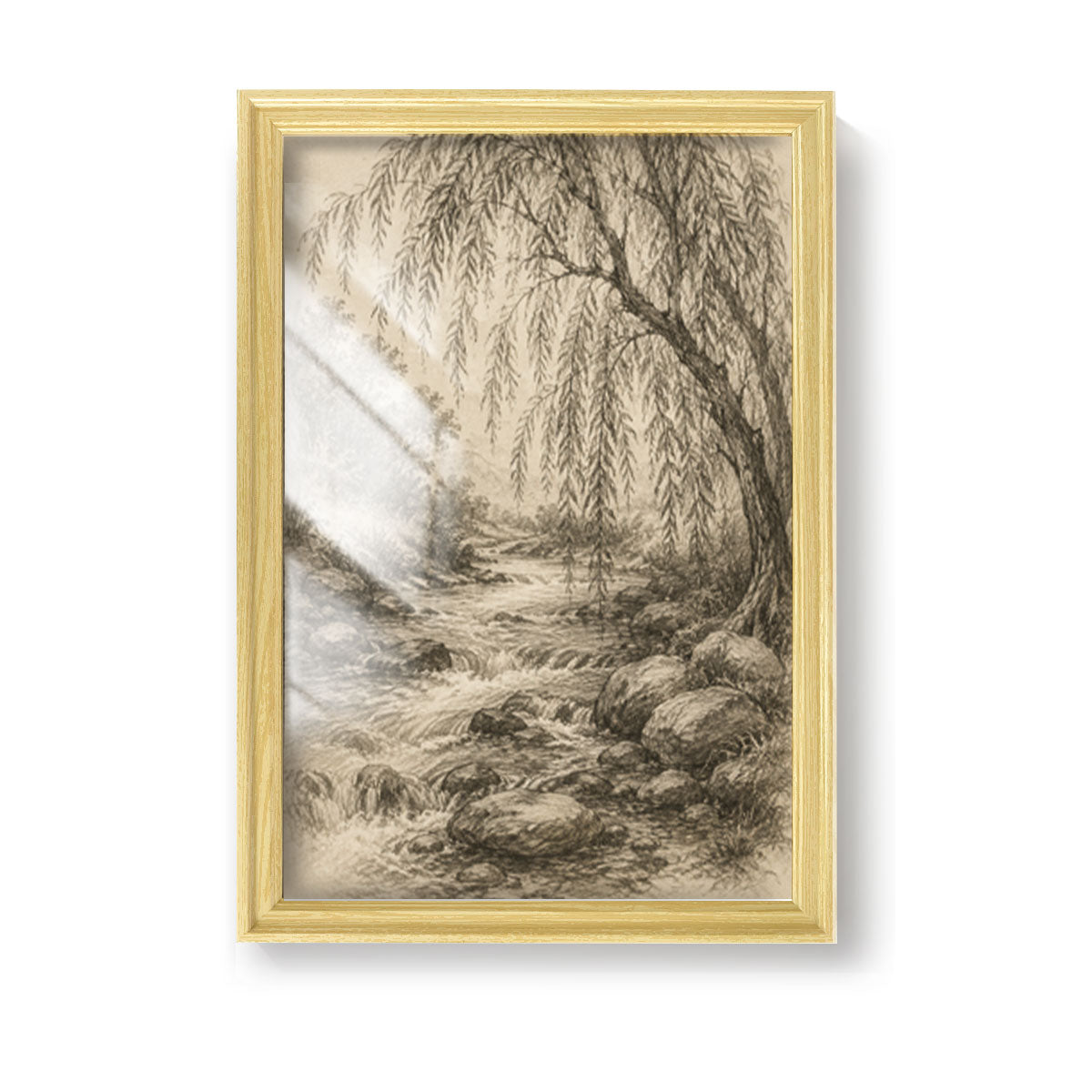 Vintage Sketch Landscape Canvas Wall Art Rustic Neutral Framed Home Decor Gift