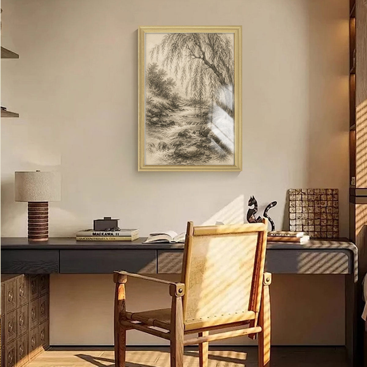 Vintage Sketch Landscape Canvas Wall Art Rustic Neutral Framed Home Decor Gift