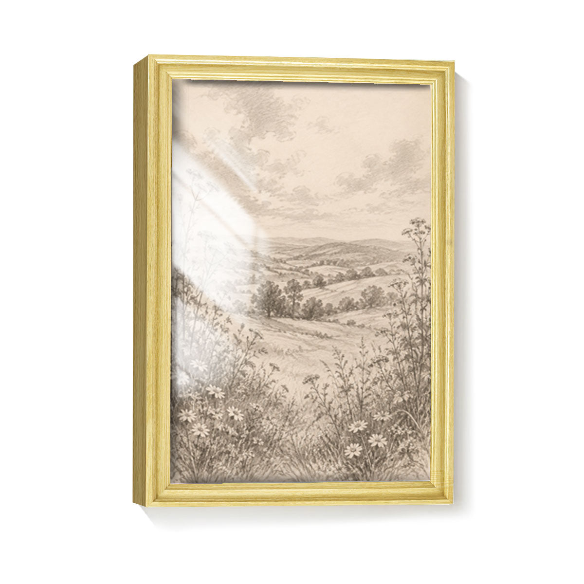 Vintage Sketch Landscape Canvas Wall Art Rustic Neutral Framed Home Decor Gift