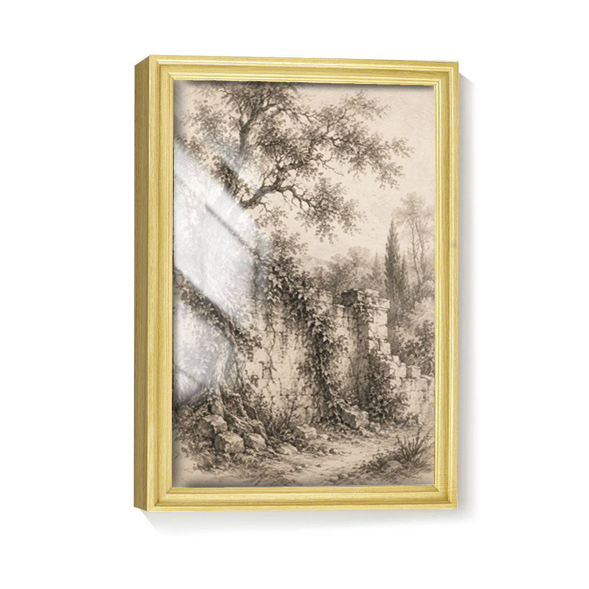 Vintage Sketch Landscape Canvas Wall Art Rustic Neutral Framed Home Decor Gift