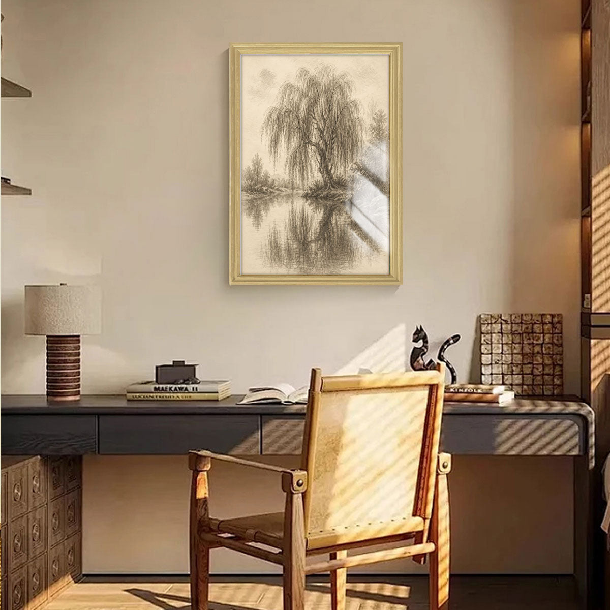 Vintage Sketch Landscape Canvas Wall Art Rustic Neutral Framed Home Decor Gift