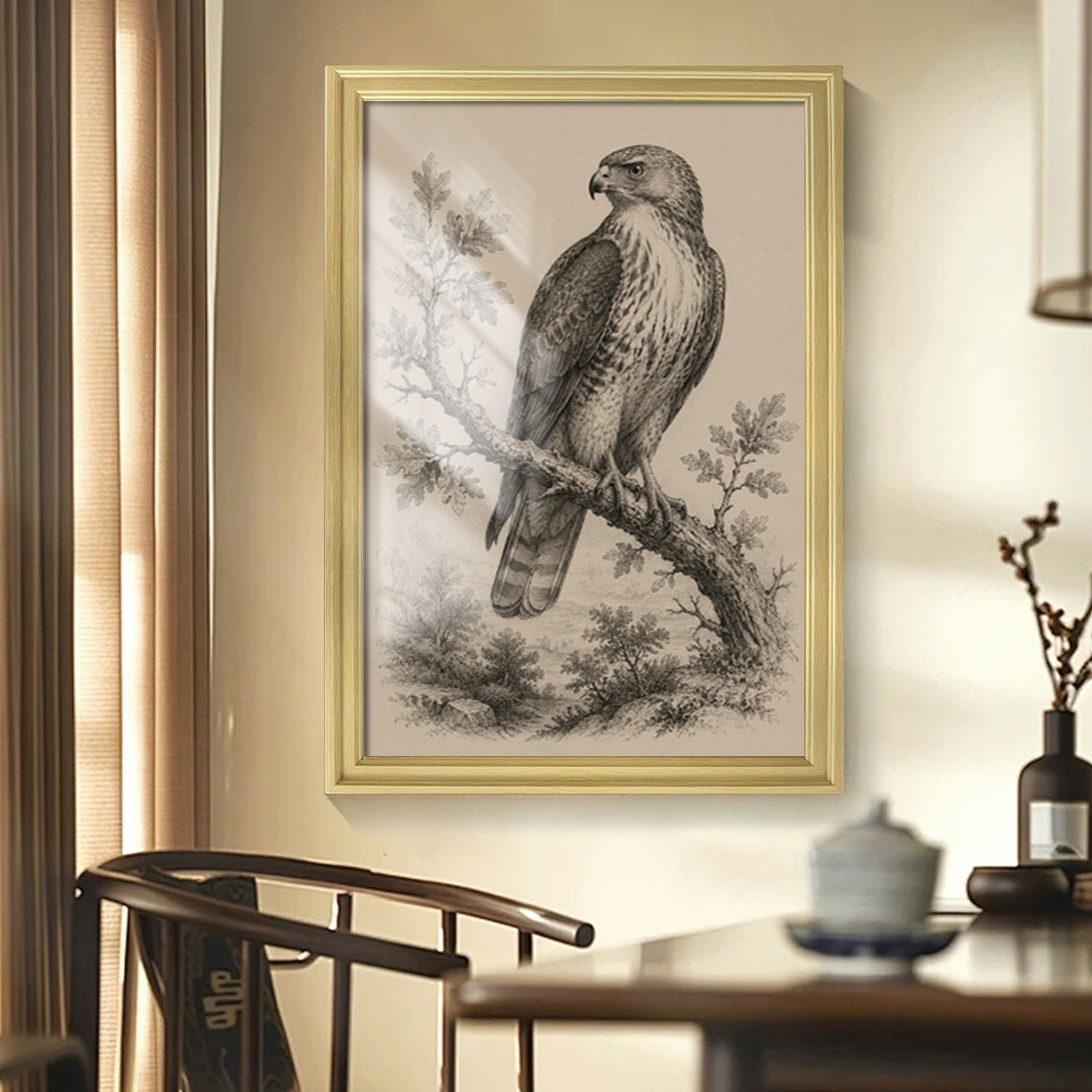 Vintage Wildlife & Landscape Sketch Canvas Wall Art Rustic Framed Cabin Decor