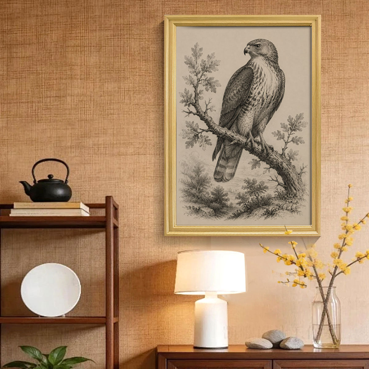 Vintage Wildlife & Landscape Sketch Canvas Wall Art Rustic Framed Cabin Decor