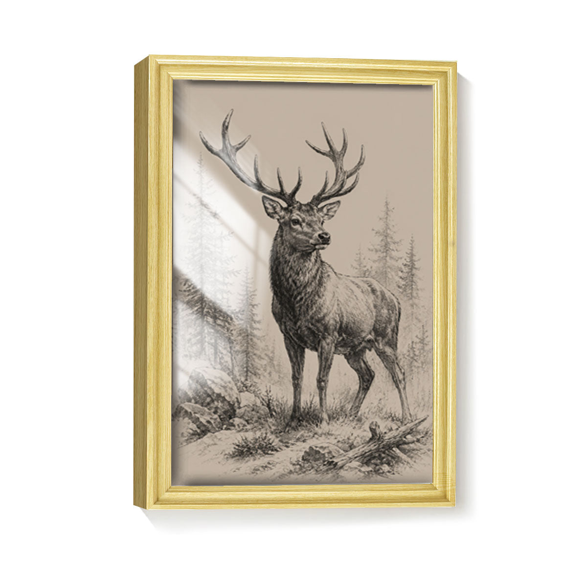 Vintage Wildlife Sketch Canvas Wall Art Rustic Cabin Wood Frame Home Decor Gift
