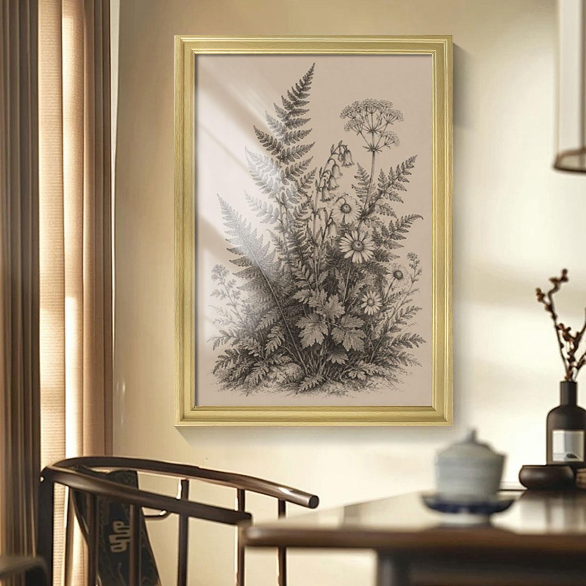 Vintage Wildlife Sketch Canvas Wall Art Rustic Cabin Wood Frame Home Decor Gift