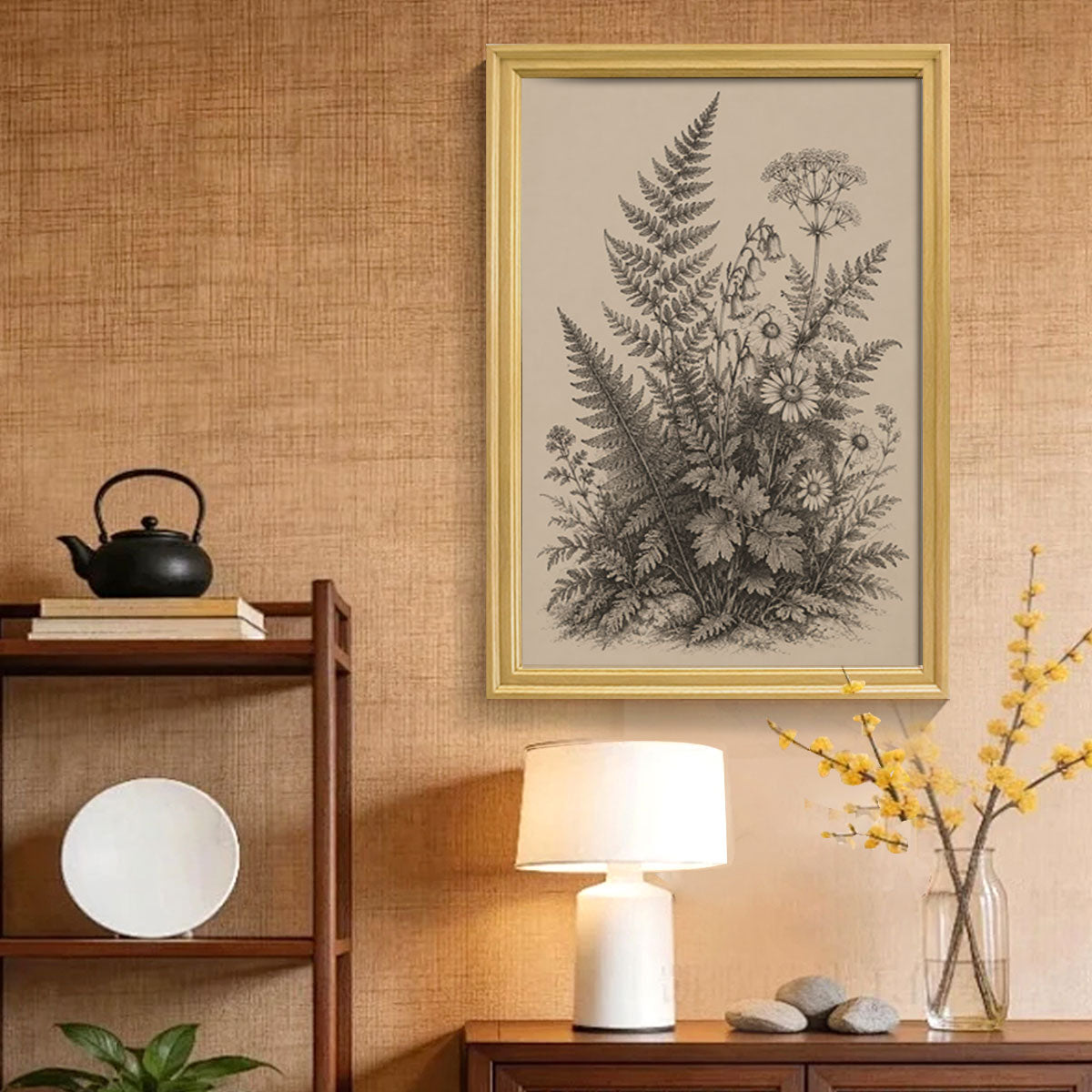 Vintage Wildlife Sketch Canvas Wall Art Rustic Cabin Wood Frame Home Decor Gift