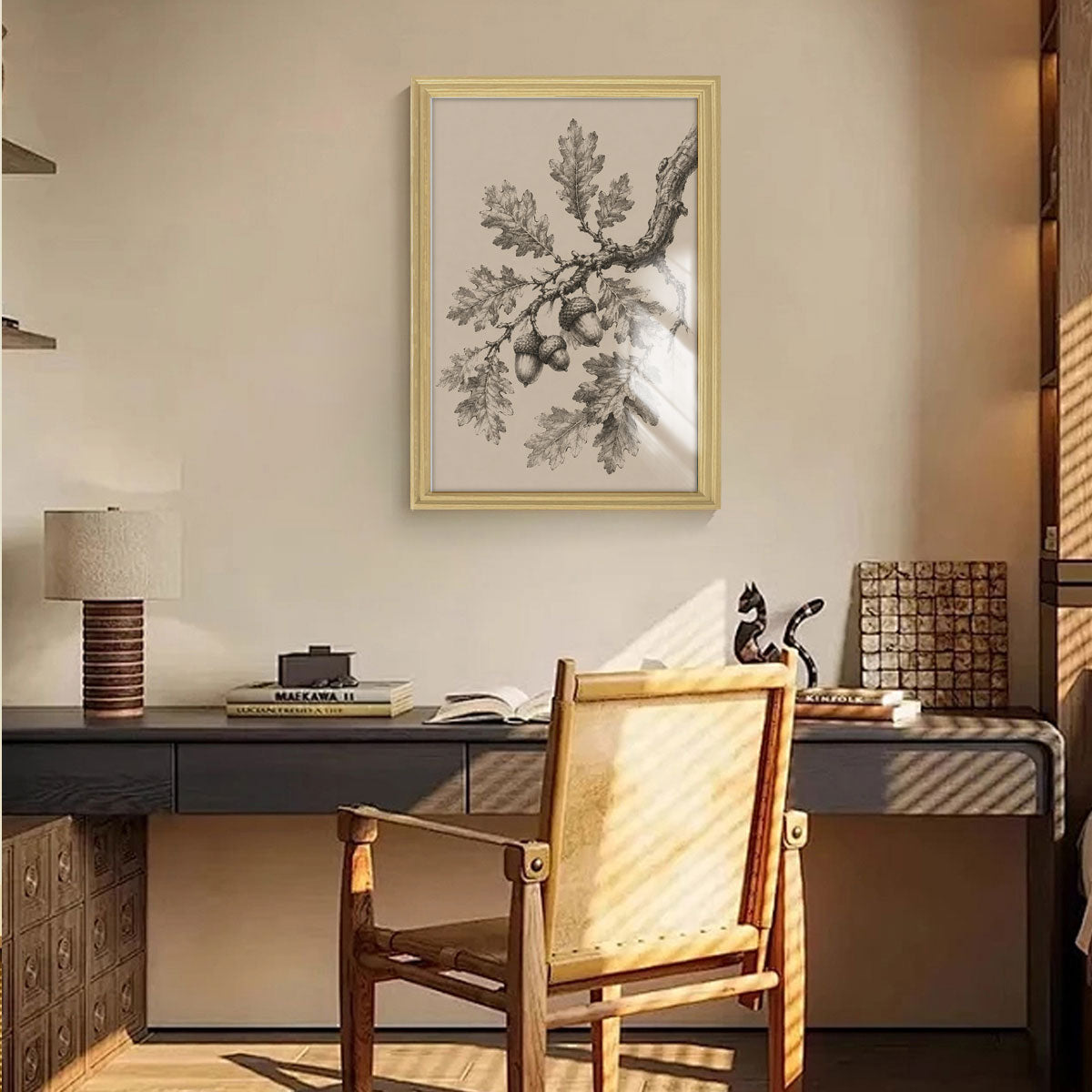Vintage Wildlife Sketch Canvas Wall Art Rustic Cabin Wood Frame Home Decor Gift