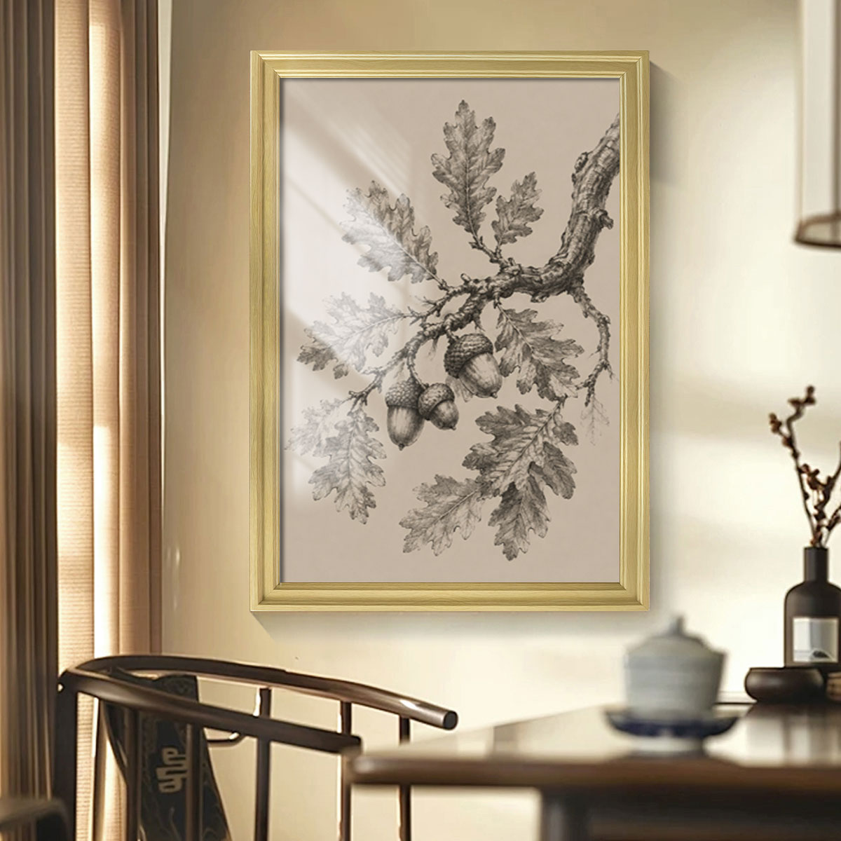 Vintage Wildlife Sketch Canvas Wall Art Rustic Cabin Wood Frame Home Decor Gift