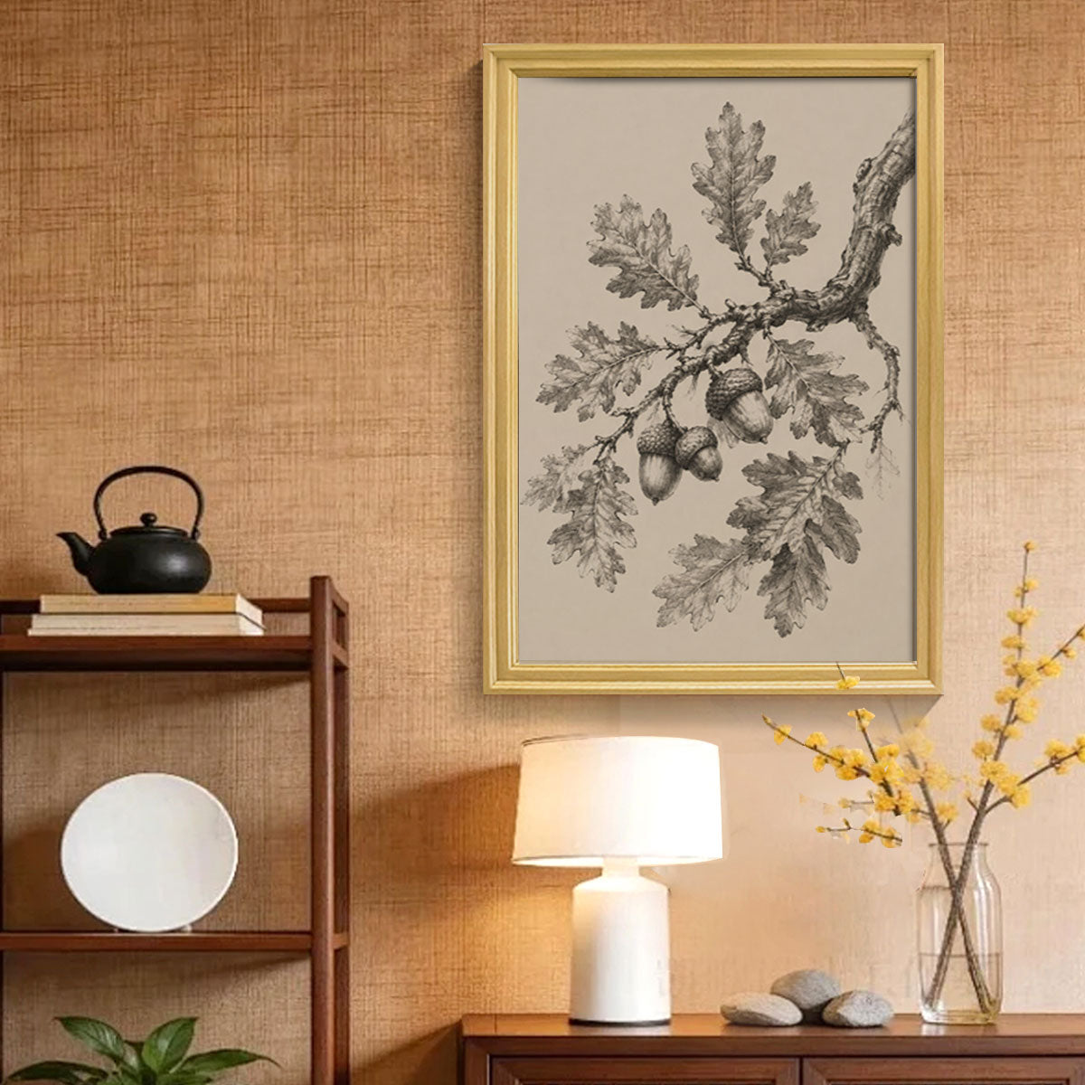 Vintage Wildlife Sketch Canvas Wall Art Rustic Cabin Wood Frame Home Decor Gift