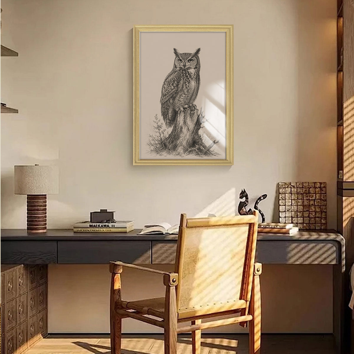 Vintage Wildlife Sketch Canvas Wall Art Rustic Cabin Wood Frame Home Decor Gift