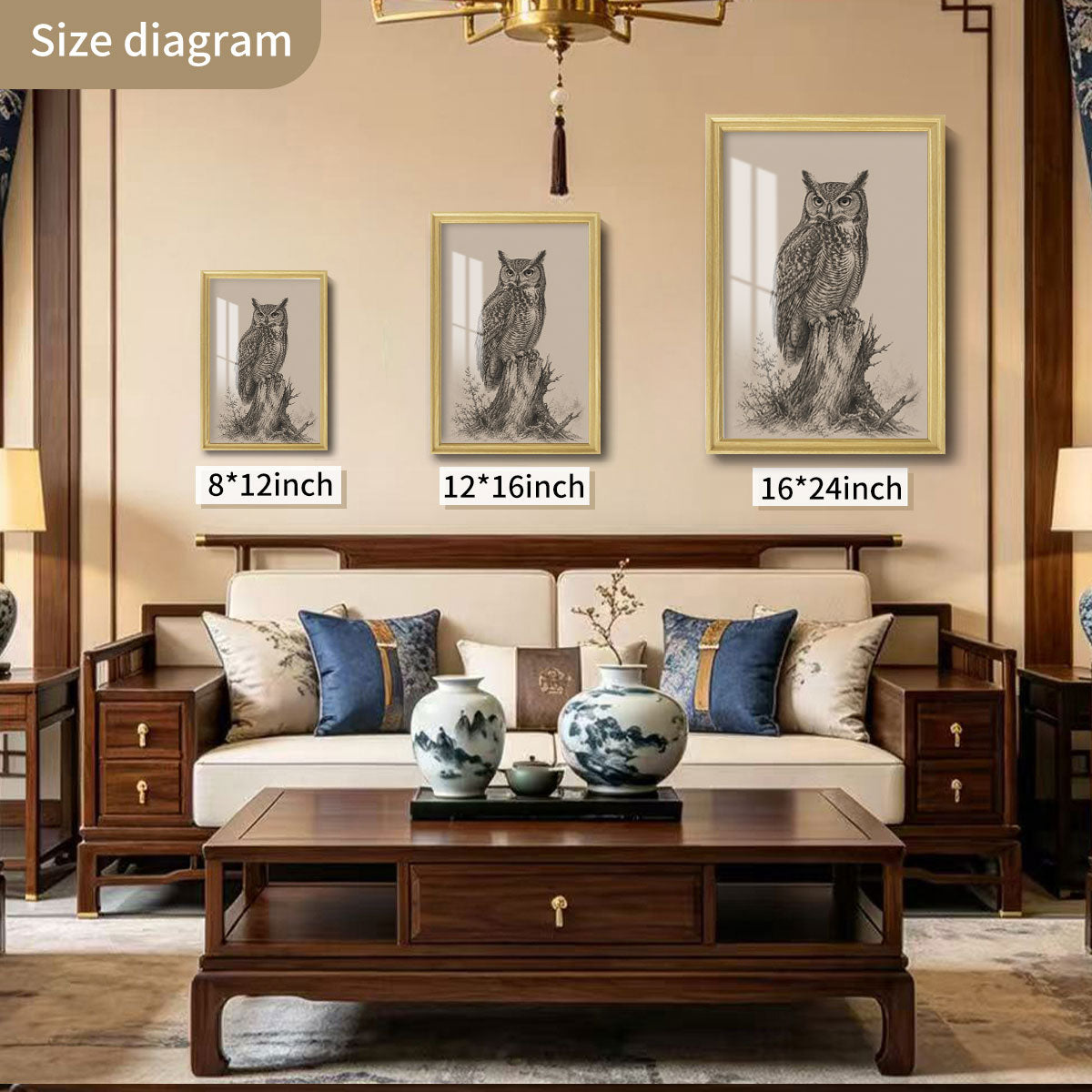 Vintage Wildlife Sketch Canvas Wall Art Rustic Cabin Wood Frame Home Decor Gift