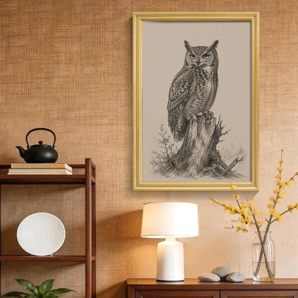Vintage Wildlife Sketch Canvas Wall Art Rustic Cabin Wood Frame Home Decor Gift