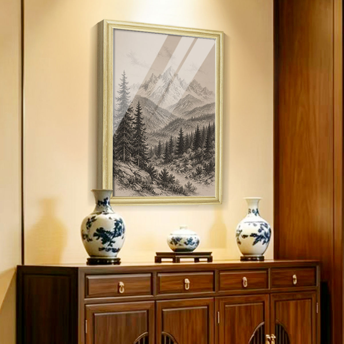Vintage Wildlife Sketch Canvas Wall Art Rustic Cabin Wood Frame Home Decor Gift