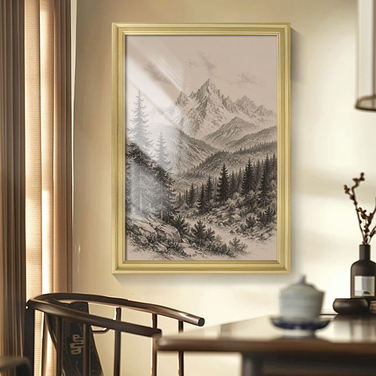 Vintage Wildlife Sketch Canvas Wall Art Rustic Cabin Wood Frame Home Decor Gift