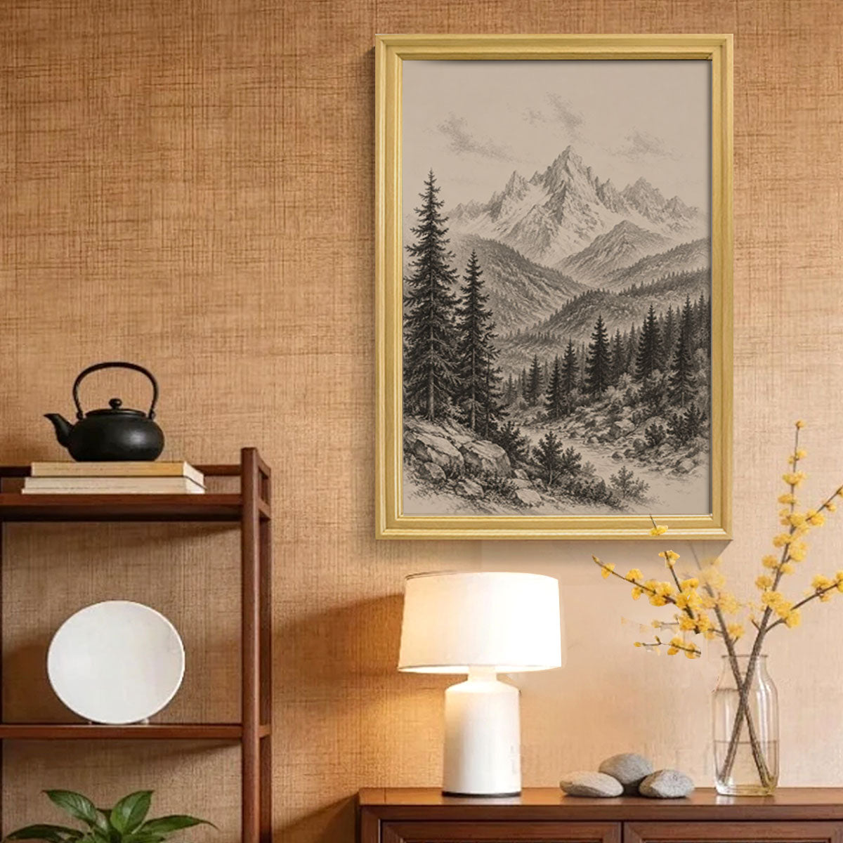 Vintage Wildlife Sketch Canvas Wall Art Rustic Cabin Wood Frame Home Decor Gift
