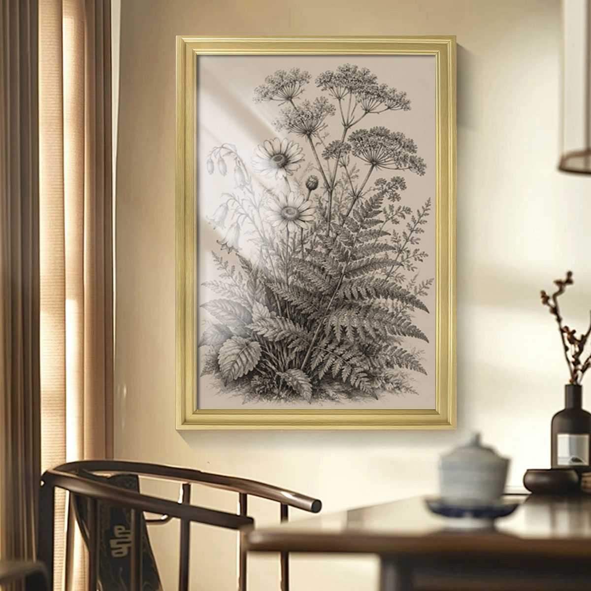 Vintage Wildlife & Landscape Sketch Canvas Wall Art Rustic Framed Cabin Decor