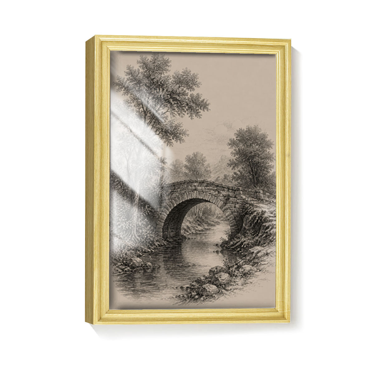 Vintage Wildlife & Landscape Sketch Canvas Wall Art Rustic Framed Cabin Decor
