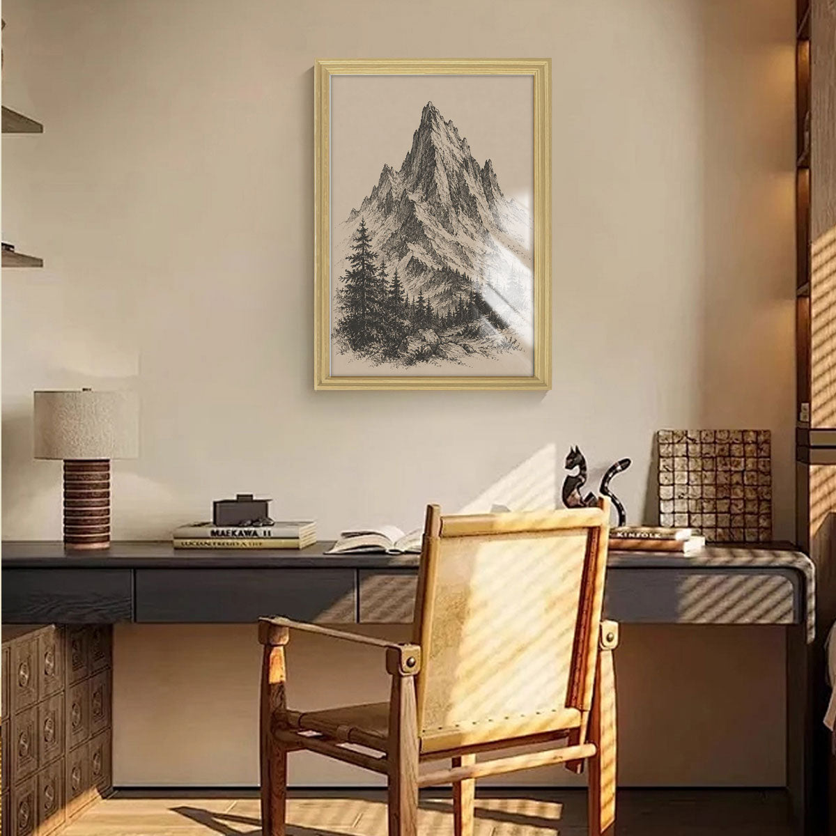 Vintage Wildlife & Landscape Sketch Canvas Wall Art Rustic Framed Cabin Decor