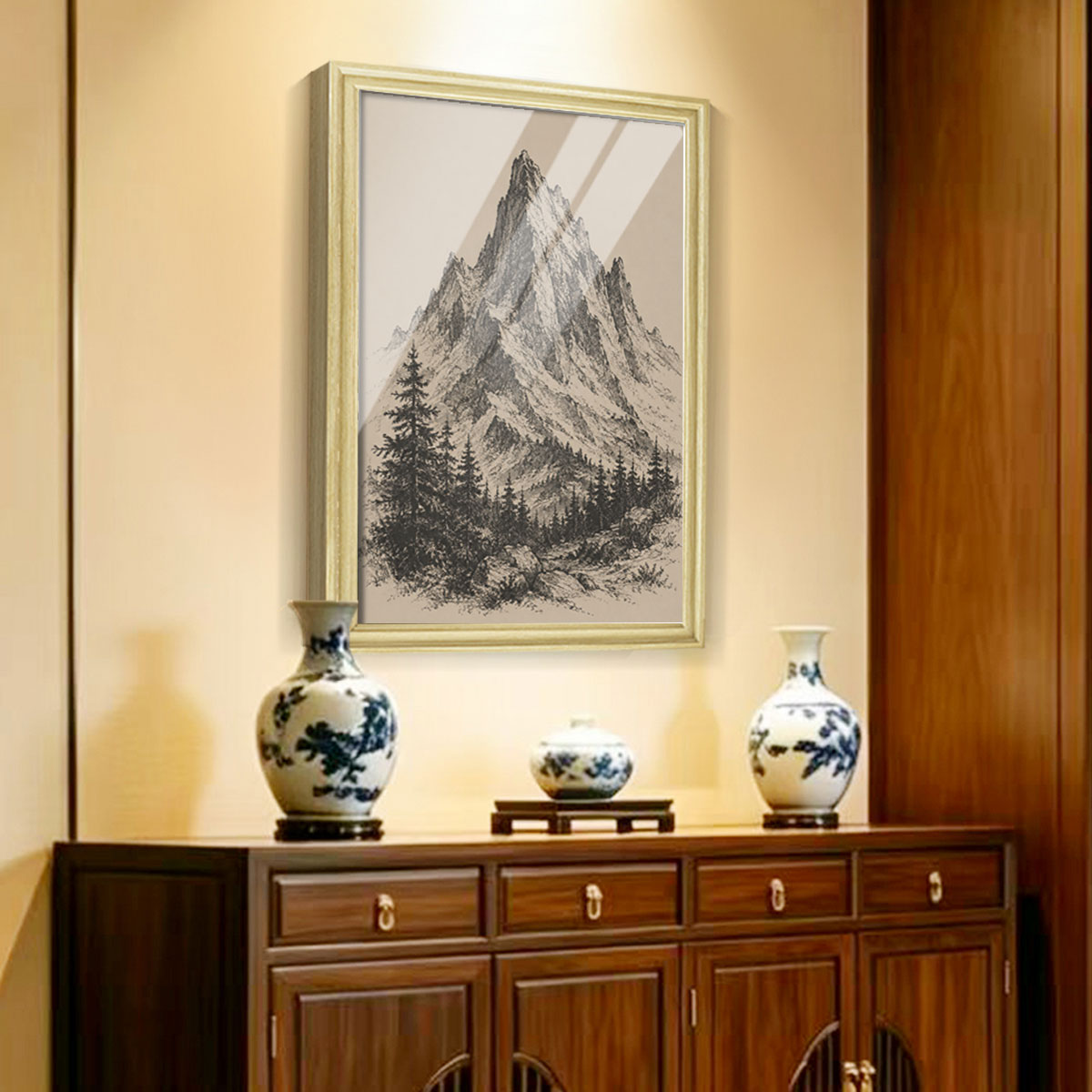 Vintage Wildlife & Landscape Sketch Canvas Wall Art Rustic Framed Cabin Decor
