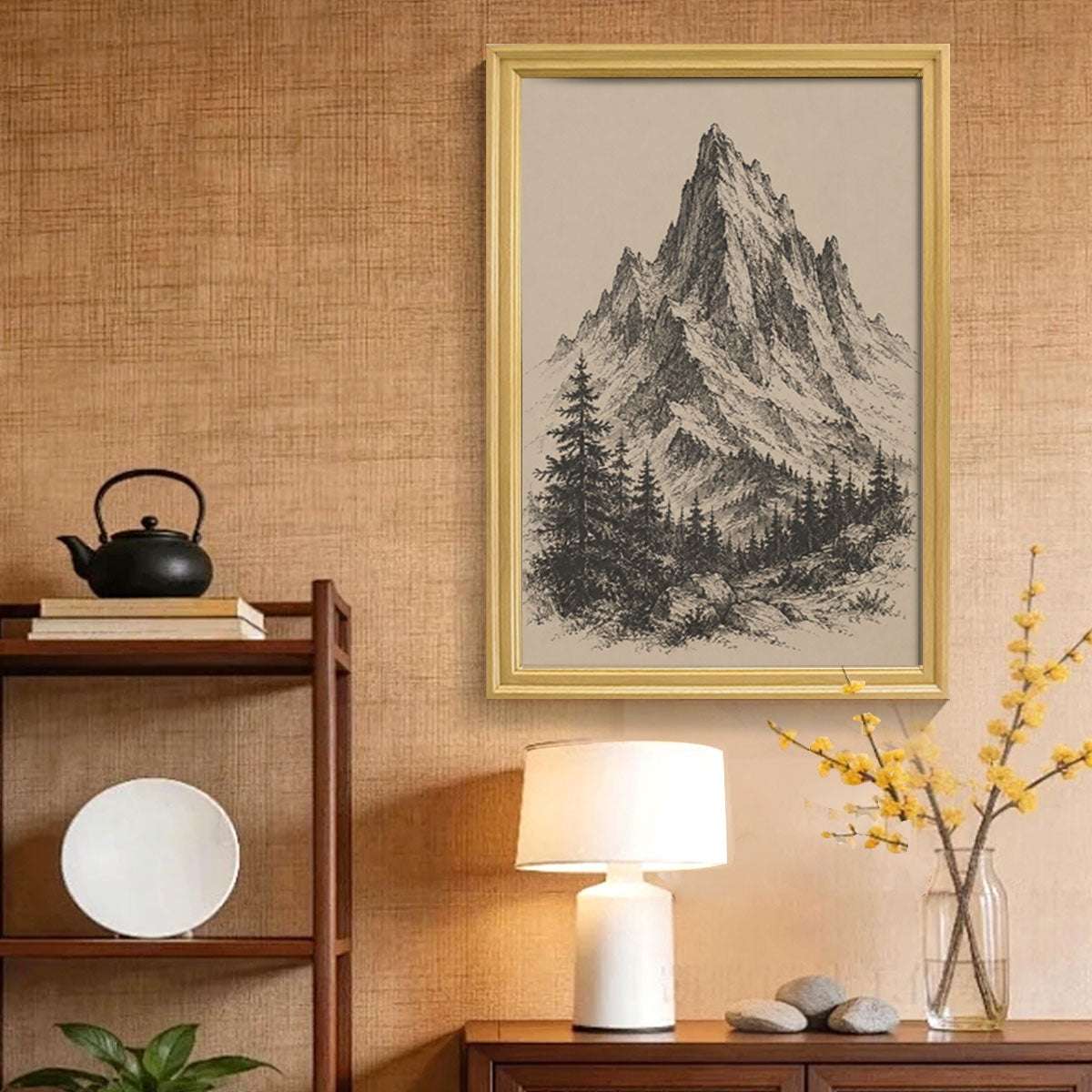 Vintage Wildlife & Landscape Sketch Canvas Wall Art Rustic Framed Cabin Decor