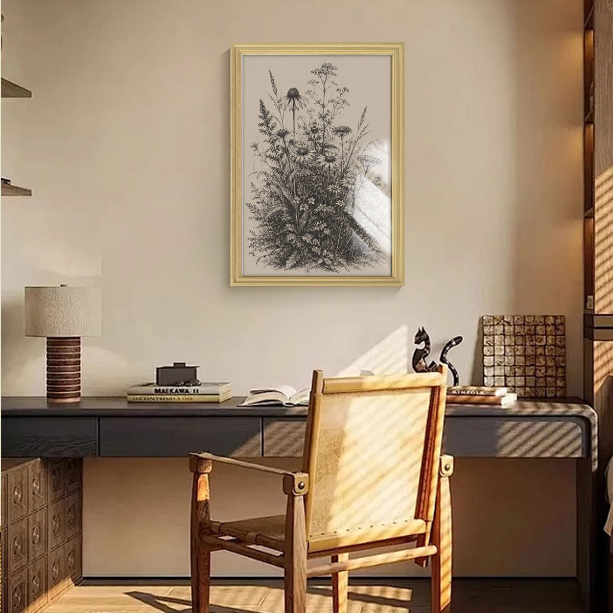 Vintage Wildlife & Landscape Sketch Canvas Wall Art Rustic Framed Cabin Decor