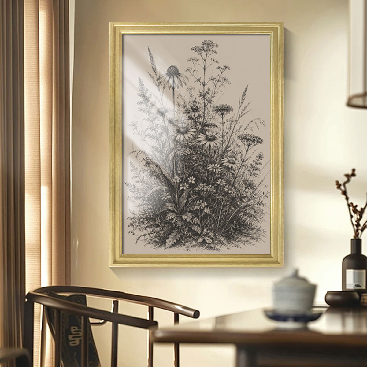 Vintage Wildlife & Landscape Sketch Canvas Wall Art Rustic Framed Cabin Decor