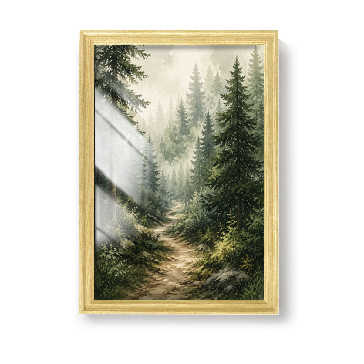 Watercolor Forest & Wildlife Canvas Wall Art Rustic Wood Frame Cabin Decor