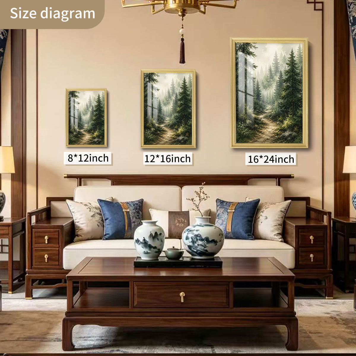 Watercolor Forest & Wildlife Canvas Wall Art Rustic Wood Frame Cabin Decor