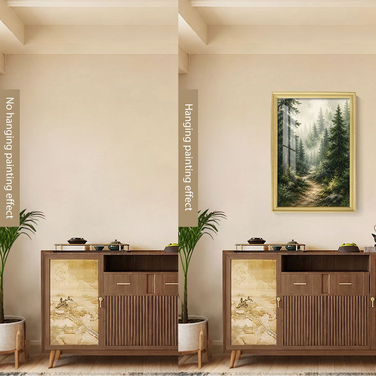 Watercolor Forest & Wildlife Canvas Wall Art Rustic Wood Frame Cabin Decor