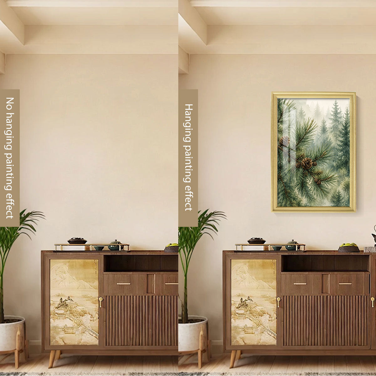 Watercolor Forest & Wildlife Canvas Wall Art Rustic Wood Frame Cabin Decor
