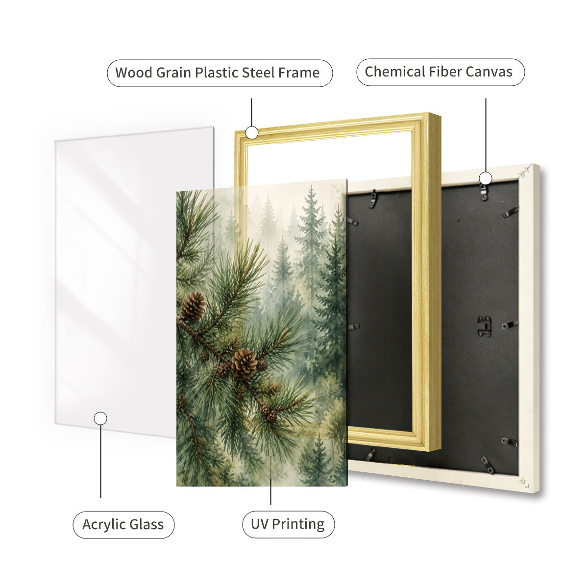 Watercolor Forest & Wildlife Canvas Wall Art Rustic Wood Frame Cabin Decor