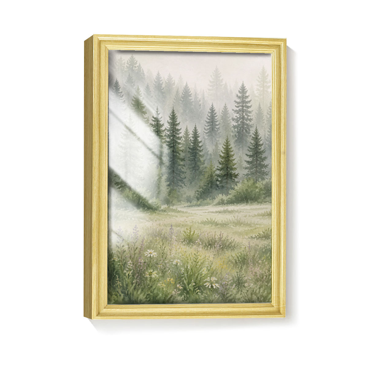 Watercolor Forest & Wildlife Canvas Wall Art Rustic Wood Frame Cabin Decor