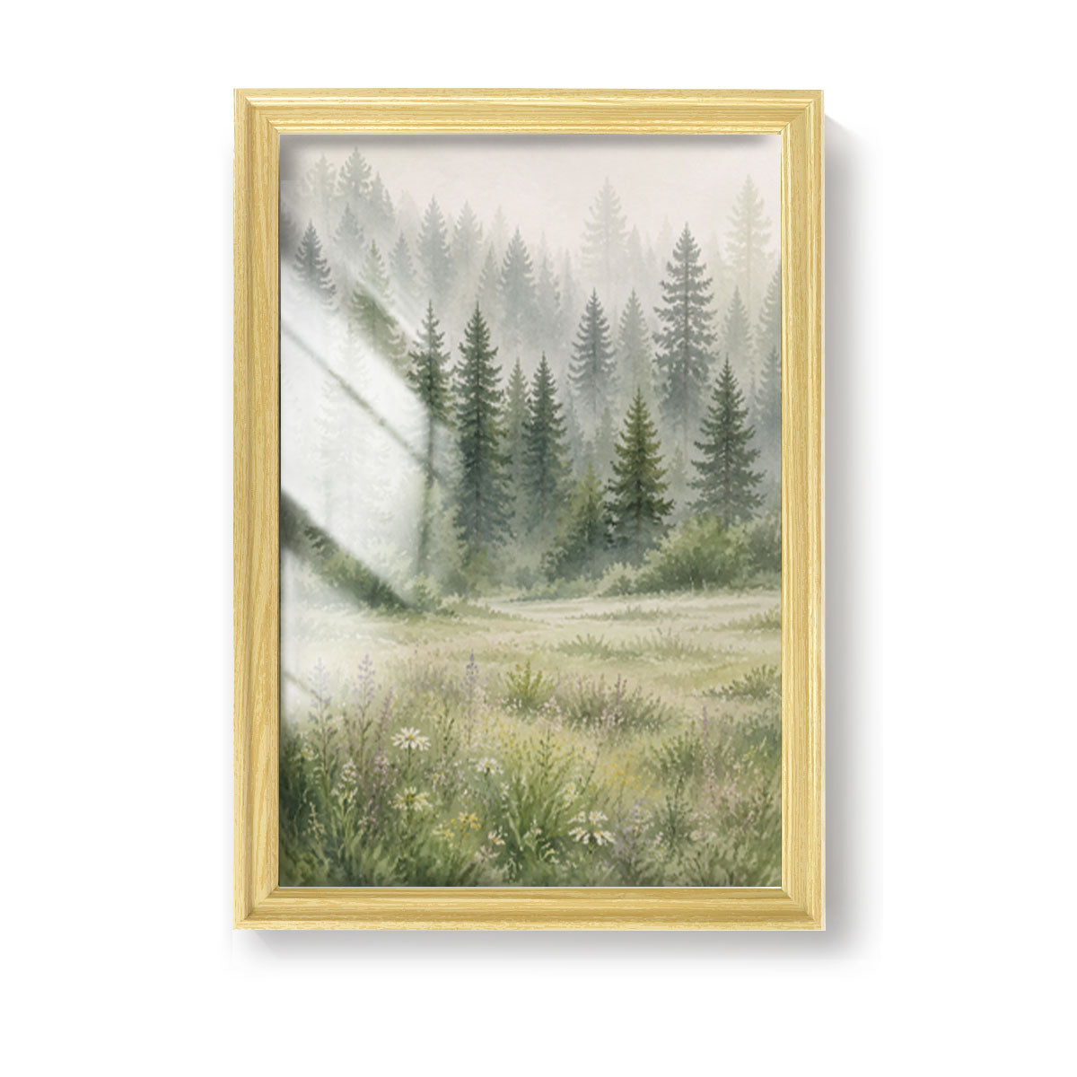 Watercolor Forest & Wildlife Canvas Wall Art Rustic Wood Frame Cabin Decor