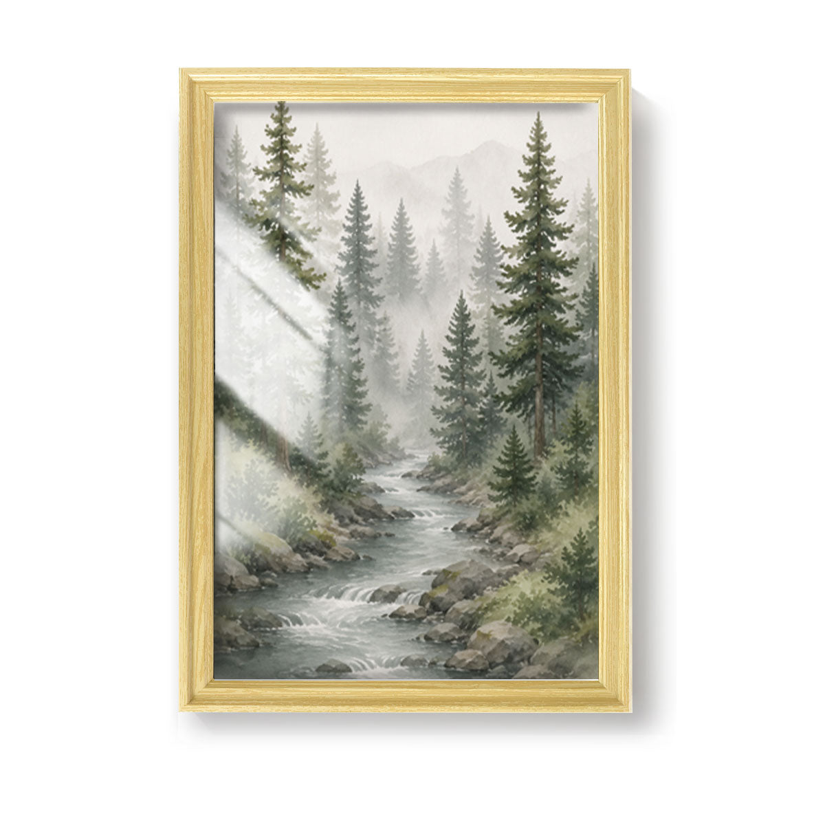 Watercolor Forest & Wildlife Canvas Wall Art Rustic Wood Frame Cabin Decor