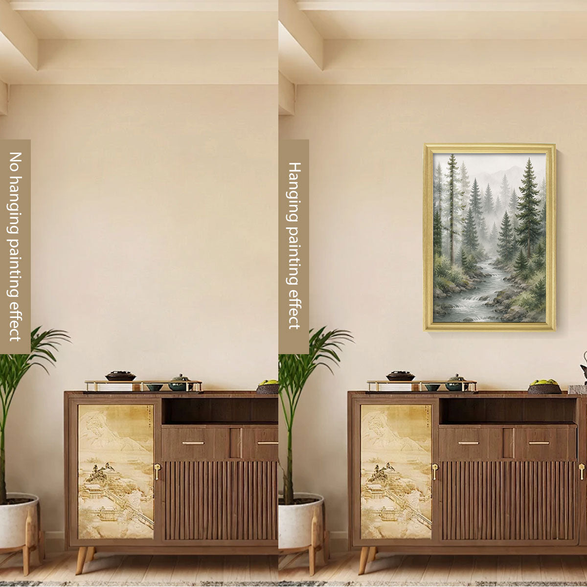 Watercolor Forest & Wildlife Canvas Wall Art Rustic Wood Frame Cabin Decor
