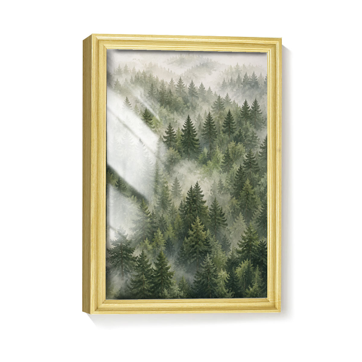 Watercolor Misty Forest Cabin Canvas Wall Art Rustic Wood Frame Home Decor