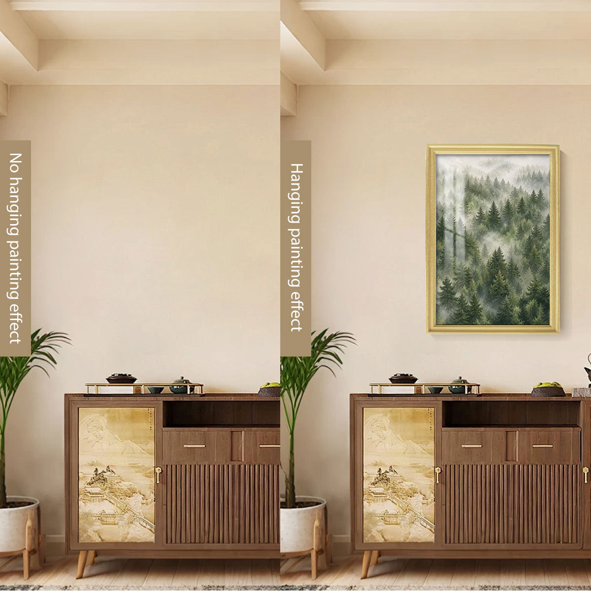 Watercolor Misty Forest Cabin Canvas Wall Art Rustic Wood Frame Home Decor