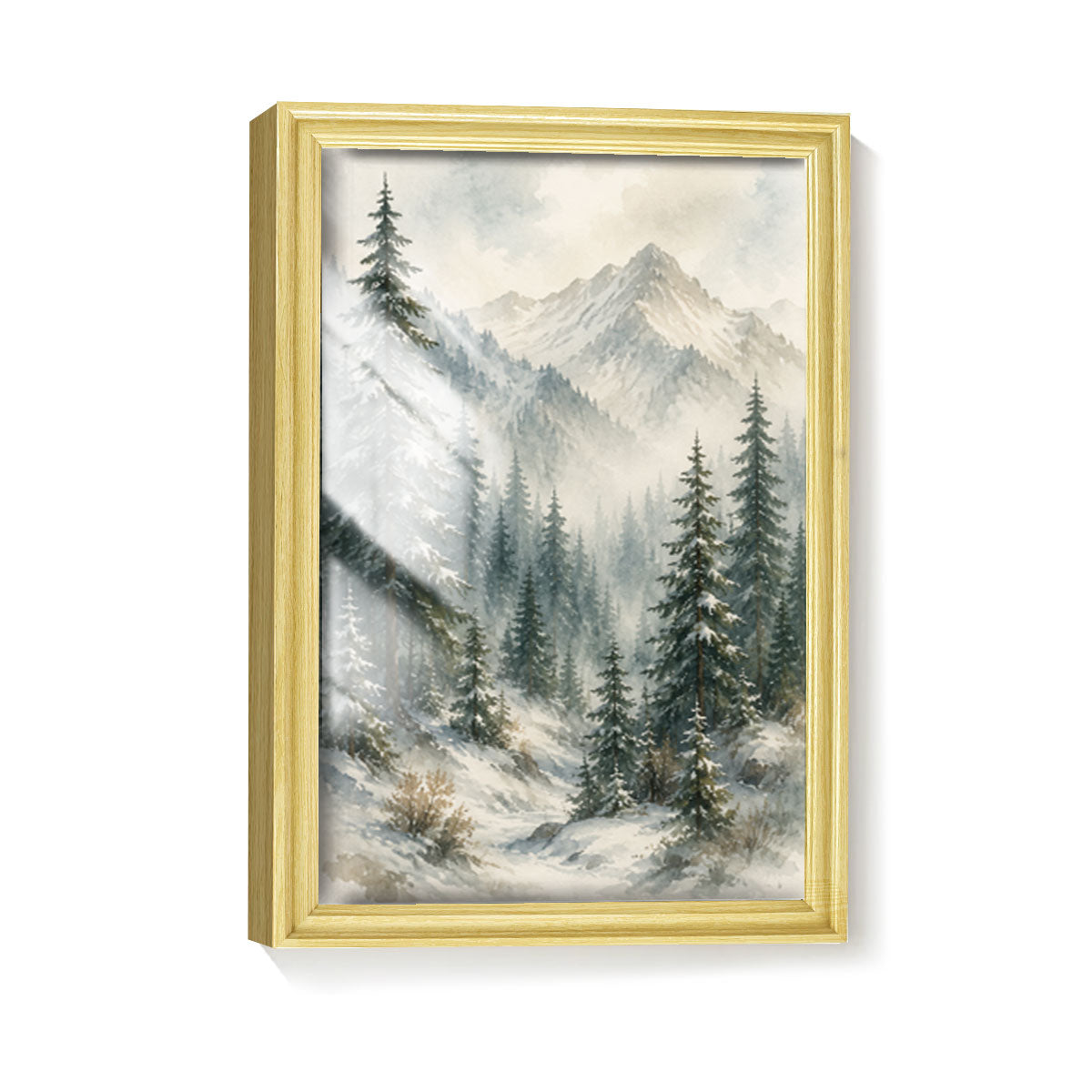 Watercolor Misty Forest Cabin Canvas Wall Art Rustic Wood Frame Home Decor