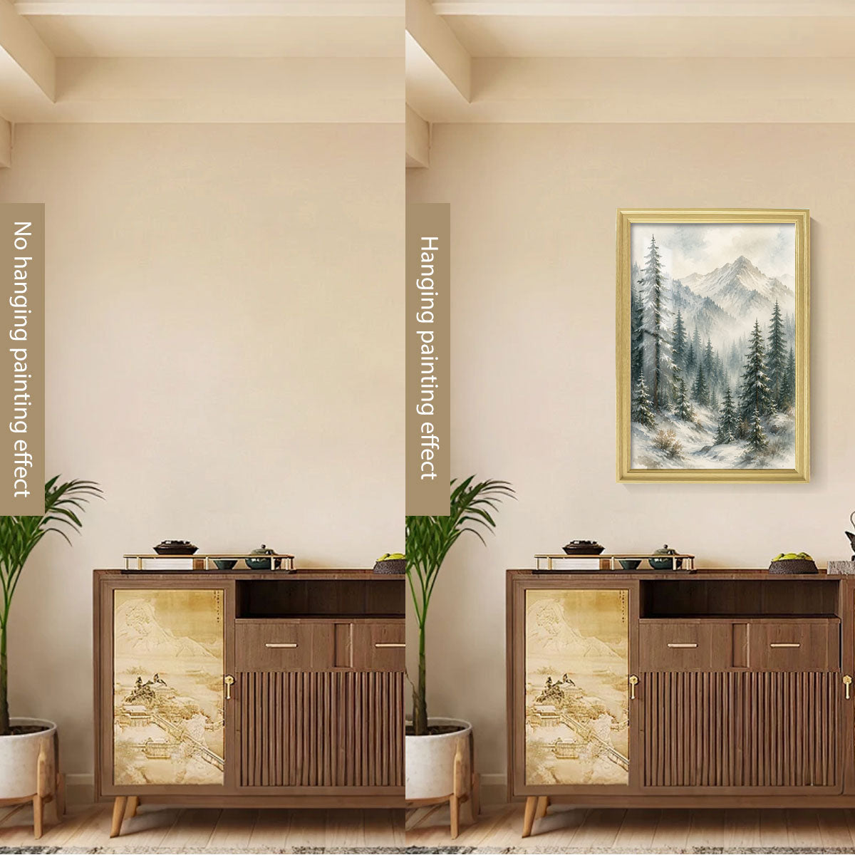 Watercolor Misty Forest Cabin Canvas Wall Art Rustic Wood Frame Home Decor