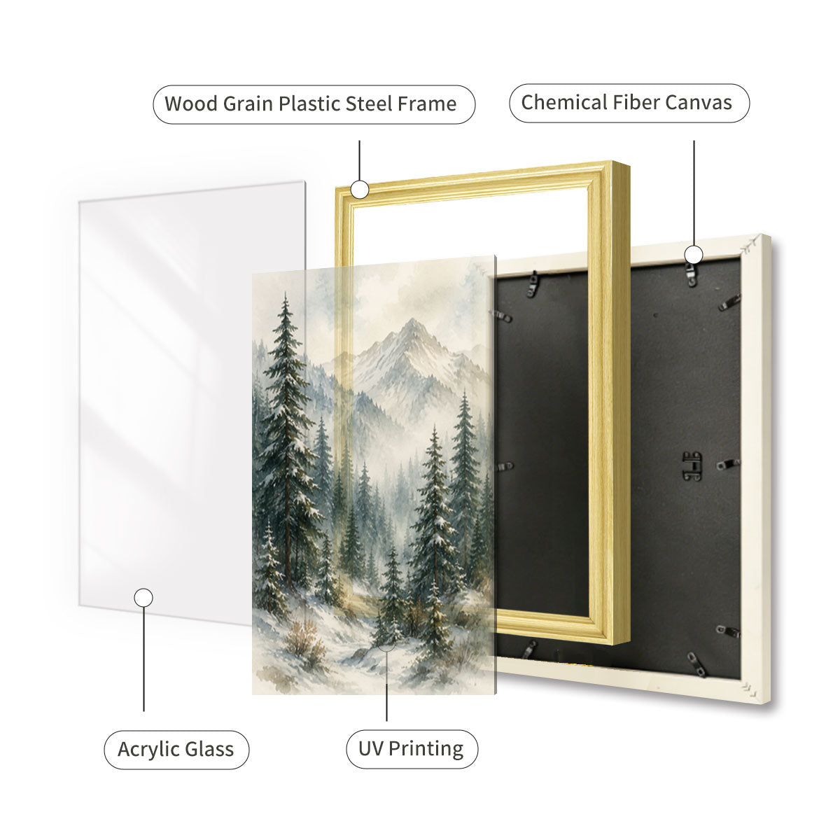 Watercolor Misty Forest Cabin Canvas Wall Art Rustic Wood Frame Home Decor