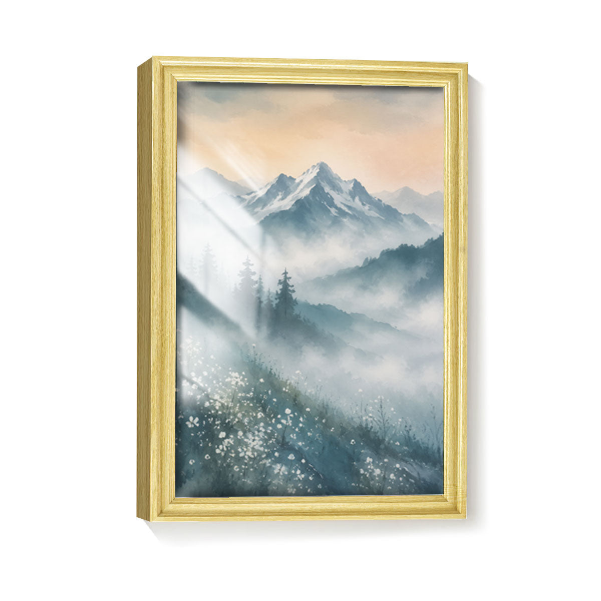 Watercolor Misty Forest Cabin Canvas Wall Art Rustic Wood Frame Home Decor
