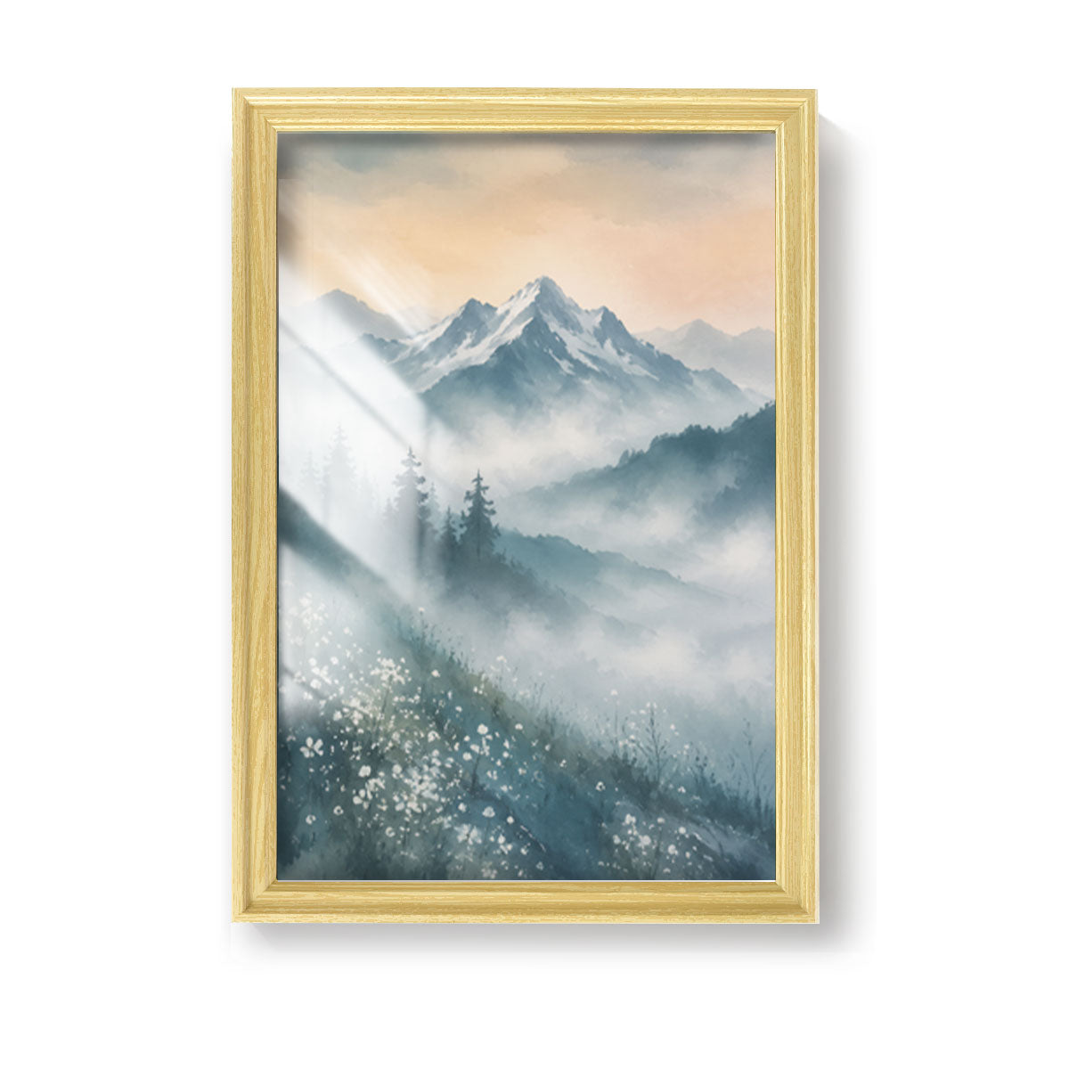 Watercolor Misty Forest Cabin Canvas Wall Art Rustic Wood Frame Home Decor
